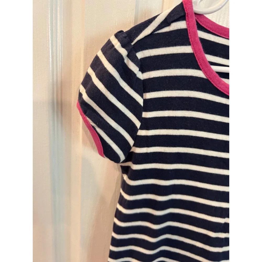 Gymboree Dress Navy Pink Striped Ruffle Tiered Cotton Short Sleeve Kids Size 8